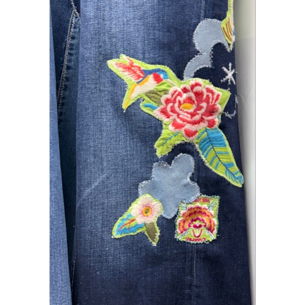 Boho Luxe Upcycled Denim Maxi Skirt Embroidery on Denim Wearable Art Fits 14/16 - Picture 6 of 8
